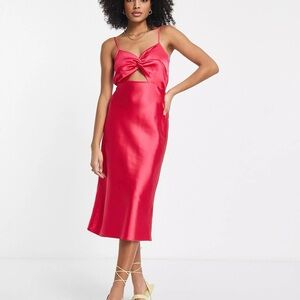 Miss Selfridge satin pink midi dress